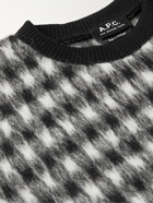 A.P.C. - Heidi Logo-Embroidered Checked Brushed-Fleece Sweatshirt - Black