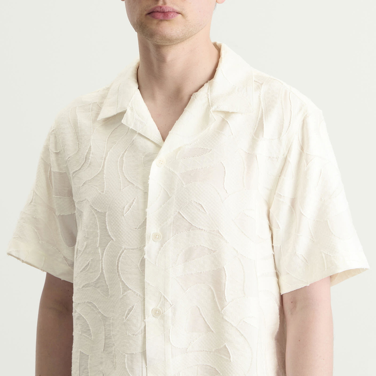 Wax London Men's Curzon Jacquard Vacation Shirt in Ecru