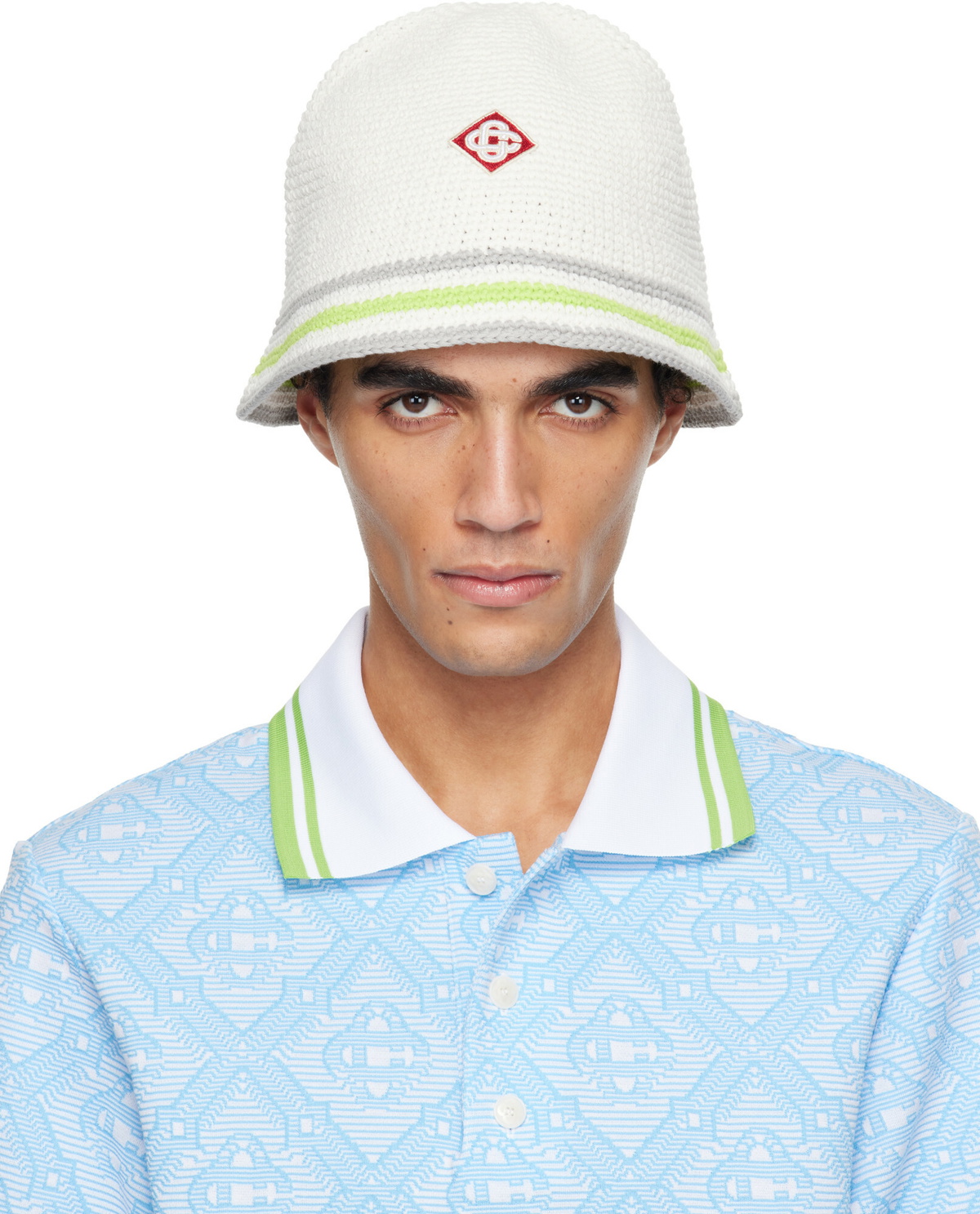 Casablanca Green & White Crochet Bucket Hat Casablanca