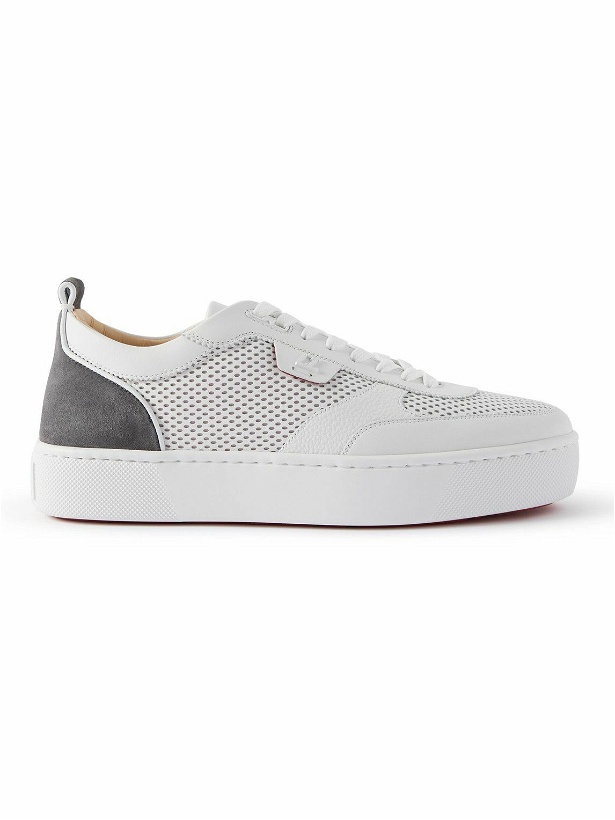 Photo: Christian Louboutin - Happyrui Suede-Trimmed Perforated Leather Sneakers - White