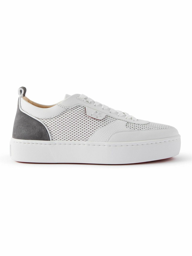 Photo: Christian Louboutin - Happyrui Suede-Trimmed Perforated Leather Sneakers - White