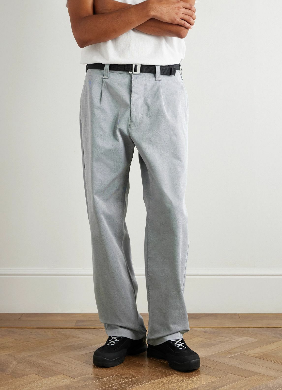 Stone Island - Marina Wide-Leg Belted Pleated Cotton-Blend Gabardine Trousers - Gray
