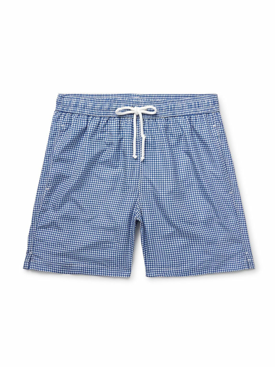 Anderson & Sheppard - Slim-Fit Straight-Leg Mid-Length Houndstooth Swim Shorts - Blue