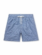 Anderson & Sheppard - Slim-Fit Straight-Leg Mid-Length Houndstooth Swim Shorts - Blue