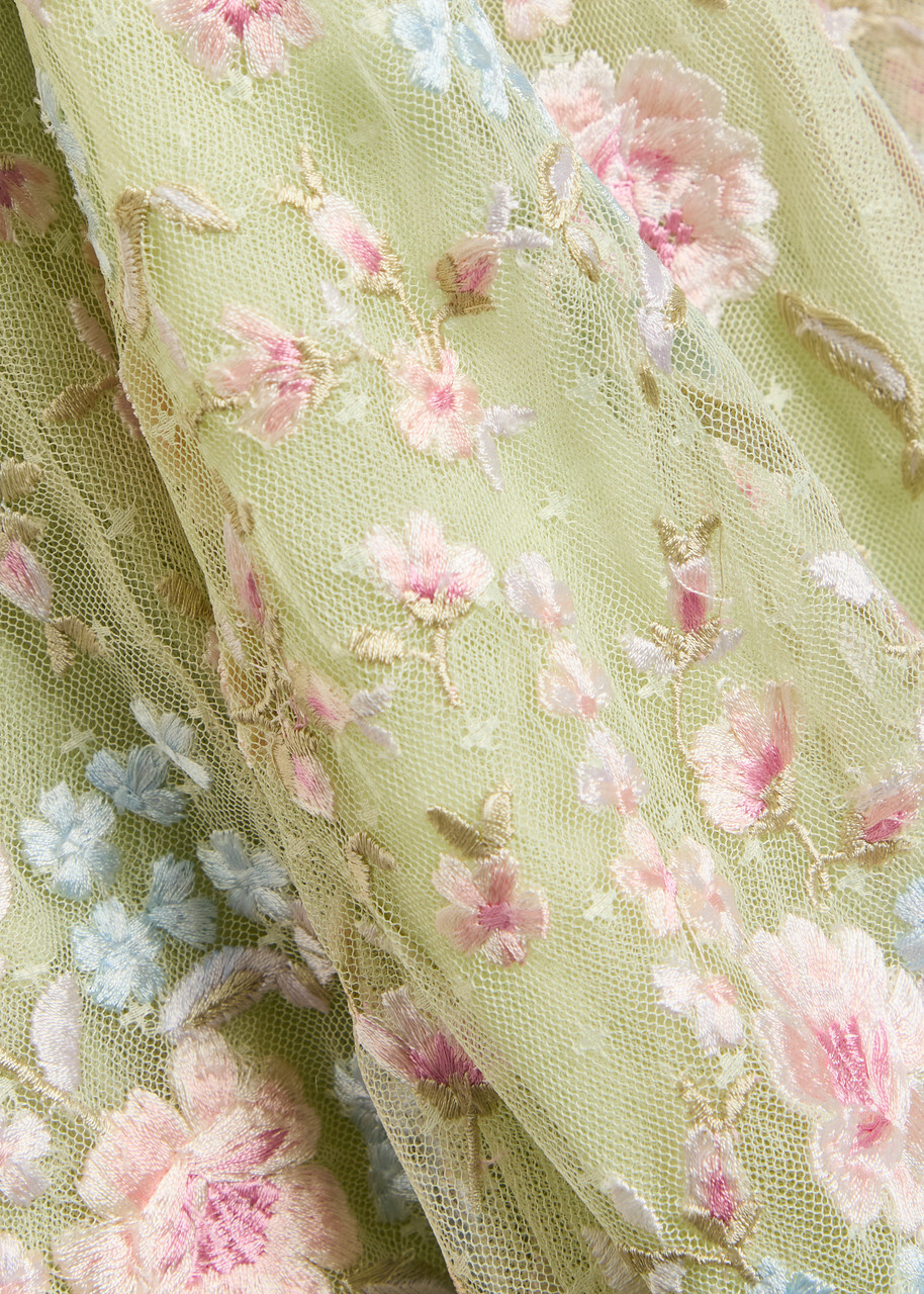 Needle & Thread Peony Floral-embroidered Tulle Midi Dress Light Green
