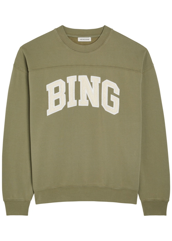 Photo: Anine Bing Trenton Logo-appliquéd Cotton Sweatshirt Green