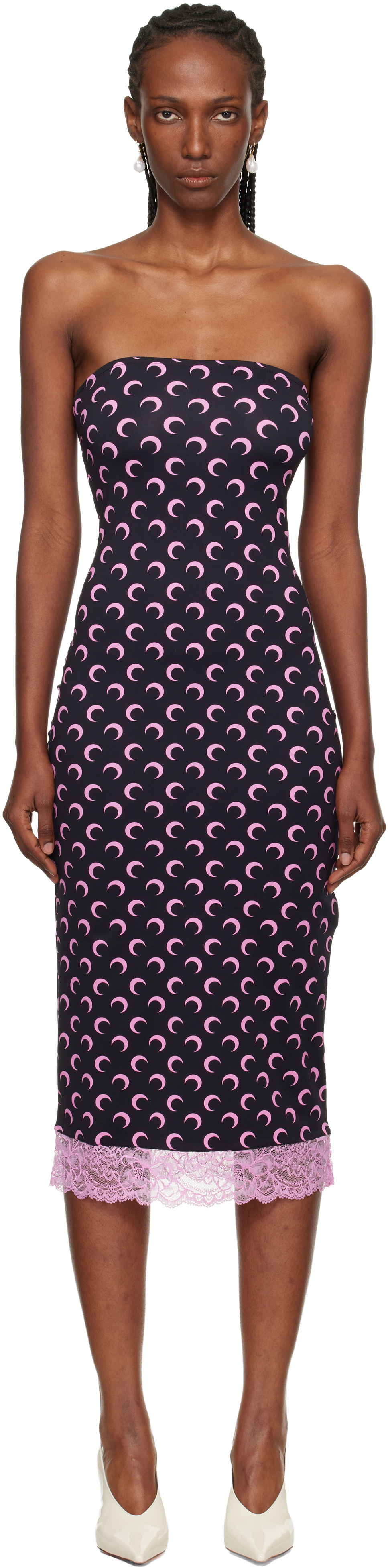 Marine Serre Black Recycled Moon Jersey Bustier Midi Dress