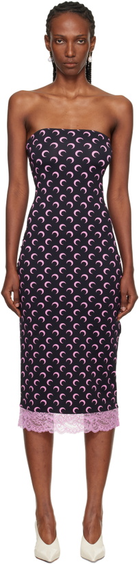 Photo: Marine Serre Black Recycled Moon Jersey Bustier Midi Dress