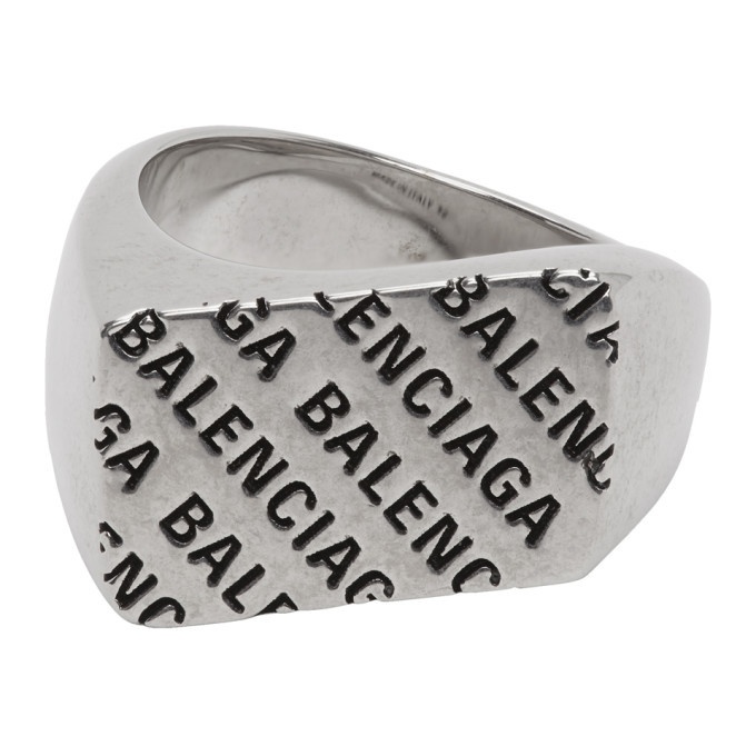 Photo: Balenciaga Silver Precious Logo Rectangle Ring
