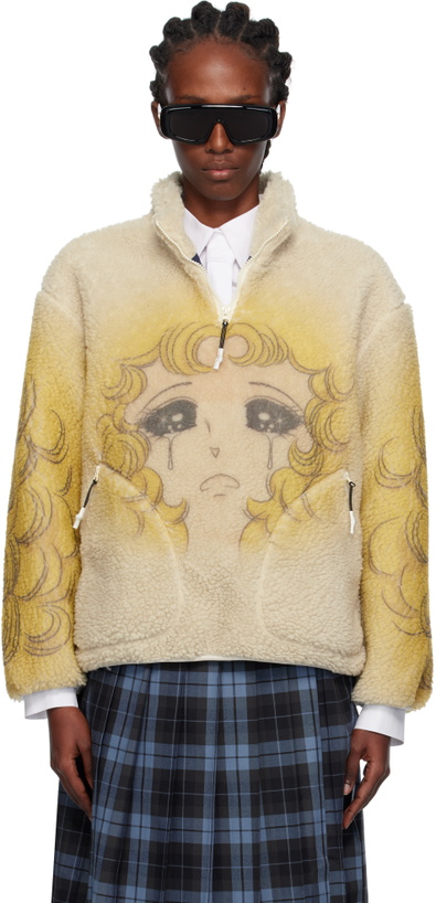 Photo: Pushbutton Yellow & Beige Crying Girl Half Zip Up Fleece Sweater