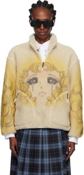 Pushbutton Yellow & Beige Crying Girl Half Zip Up Fleece Sweater