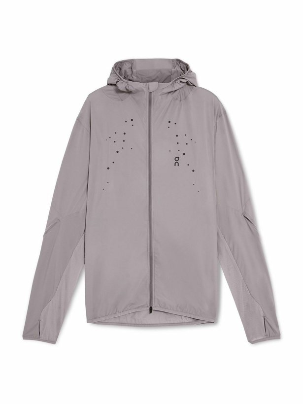 Photo: ON - POST ARCHIVE FACTION Printed Shell Hooded Running Jacket - Gray