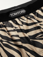 TOM FORD - Velvet-Trimmed Zebra-Print Stretch-Silk Satin Boxer Shorts - Black