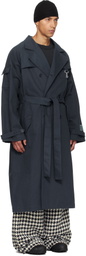 Reese Cooper Navy Cotton Twill Double Breasted Trench Coat