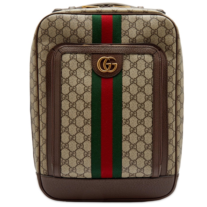 Photo: Gucci Men's GG Jacquard Tape Backpack in Camel/Brown