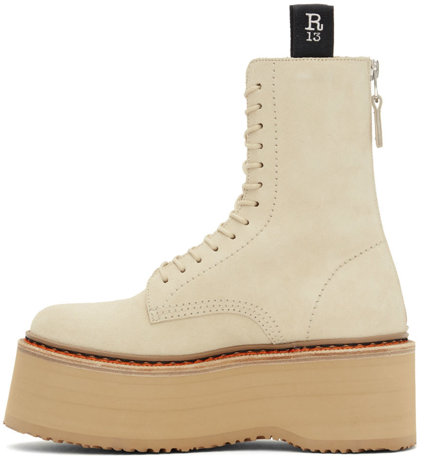 R13 Beige Suede Single Stack Lace Up Boots R13