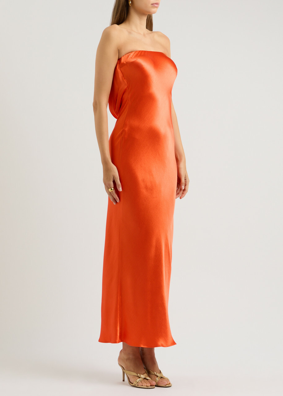 Bec & Bridge Moon Dance Strapless Satin Maxi Dress Orange
