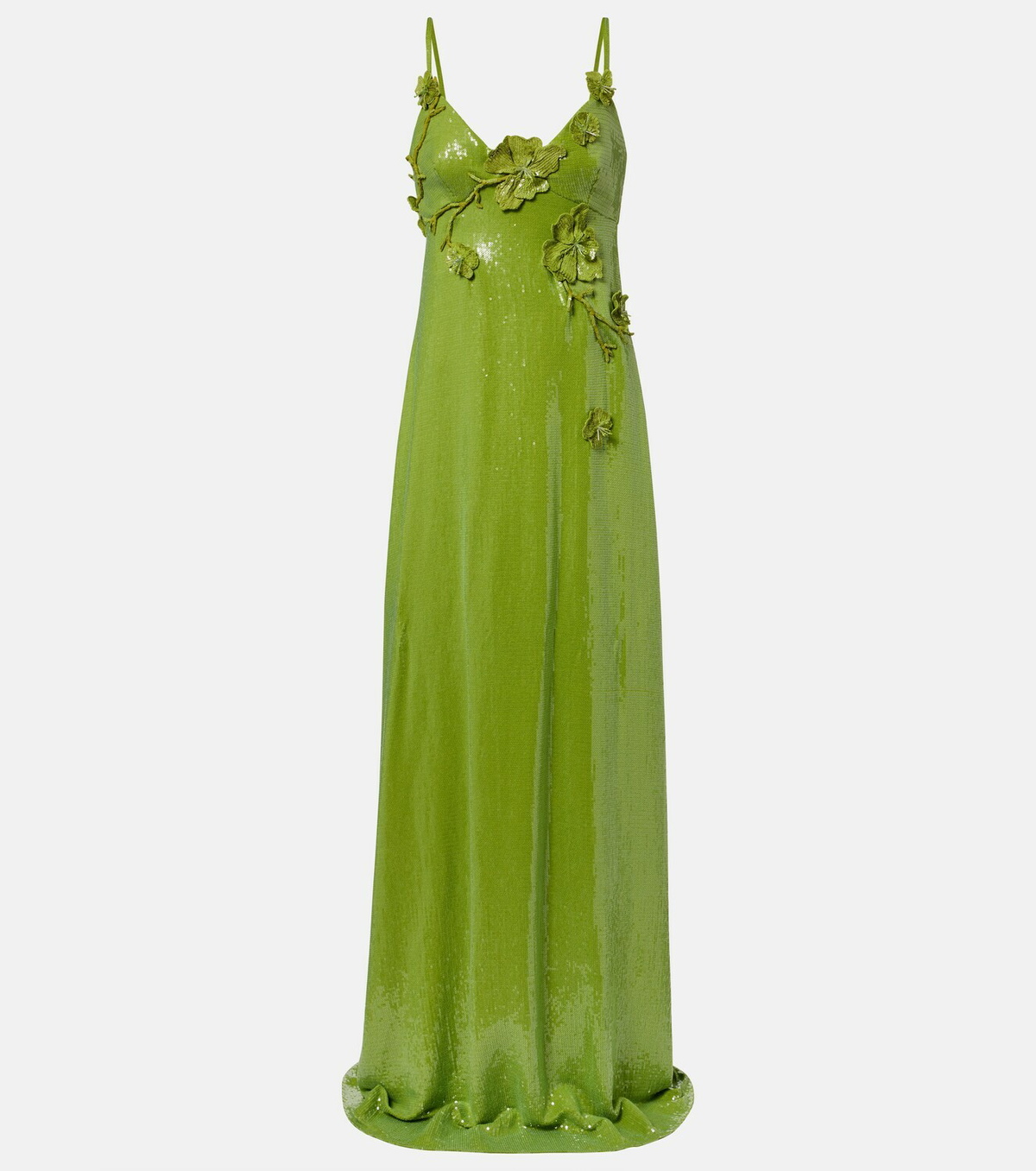 Oscar de la Renta Floral-appliqué sequined jersey gown