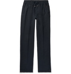 Altea - Navy Tapered Embroidered Linen Trousers - Blue