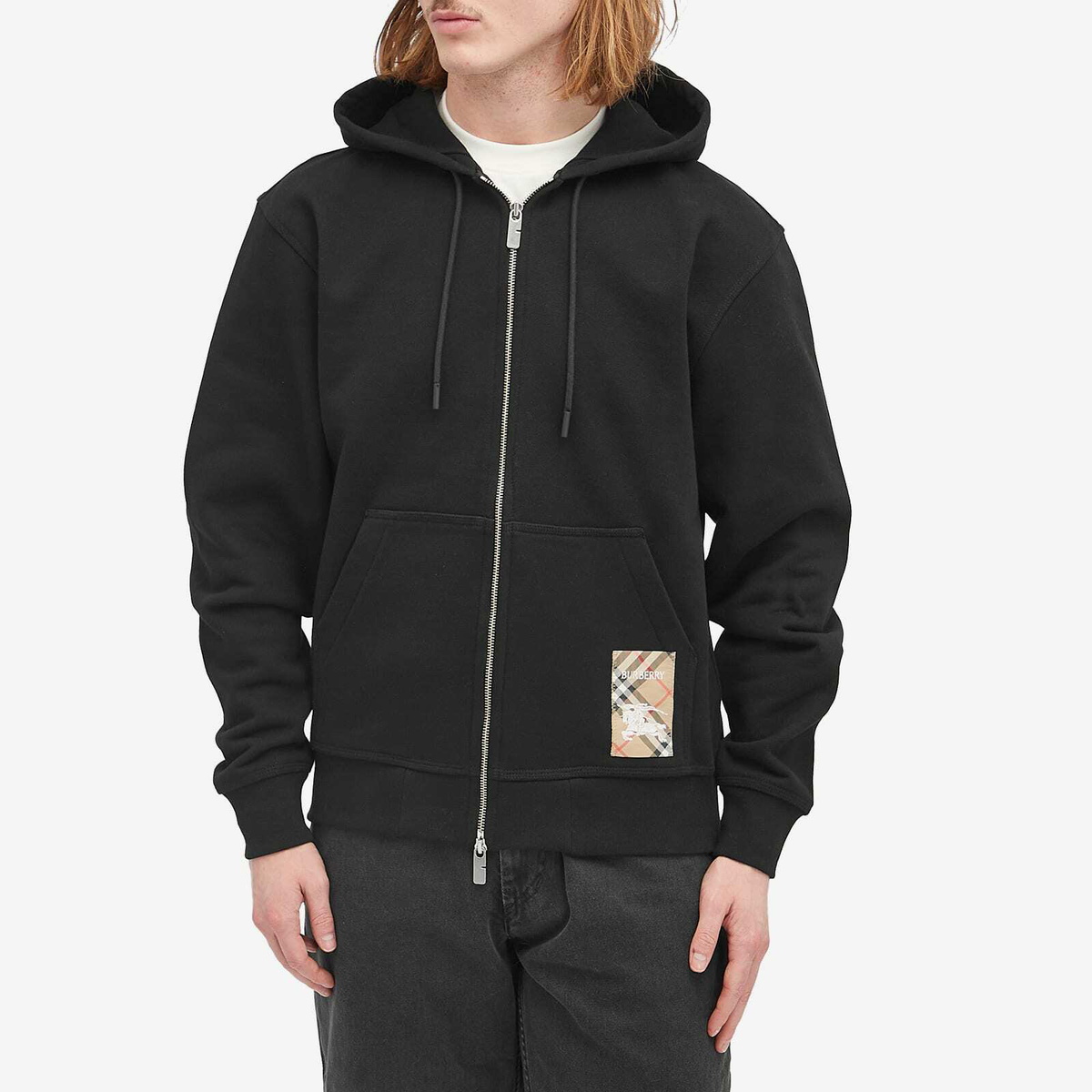 Burberry Men's Check Label Zip Hoodie in Black Burberry