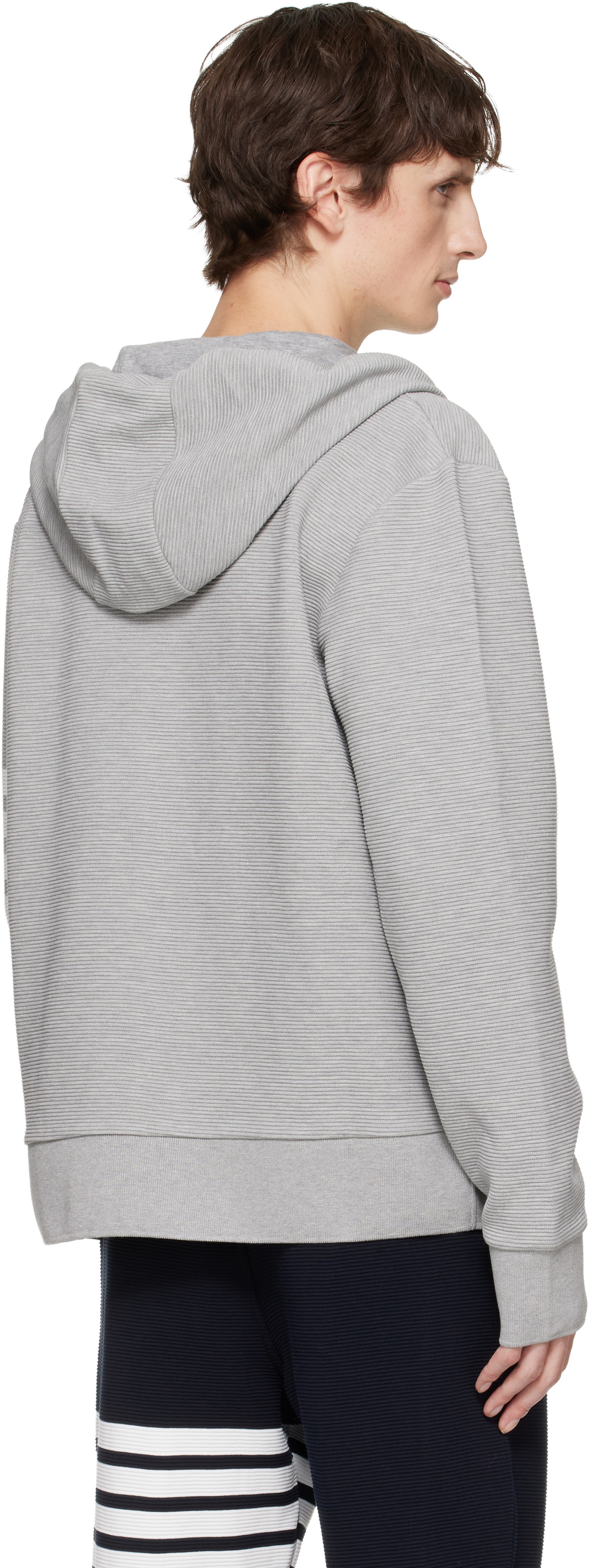Thom Browne Gray Cotton Ottoman 4-Bar Zip Hoodie