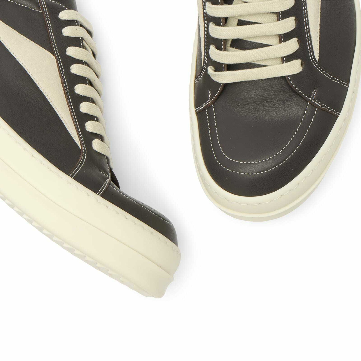 Rick Owens Men's Leather Vintage Sneaks in Drkdust/Milk/Milk
