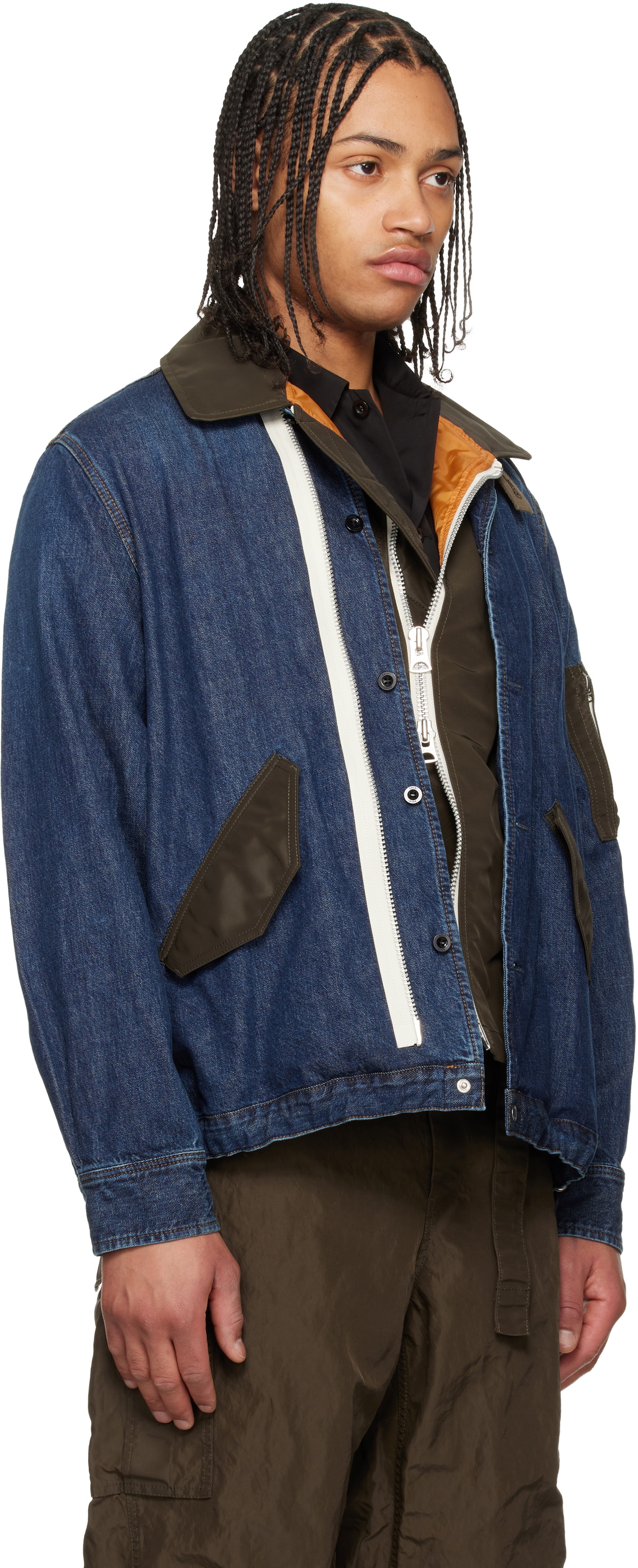sacai Blue Denim x Nylon Twill Blouson Denim Jacket Sacai