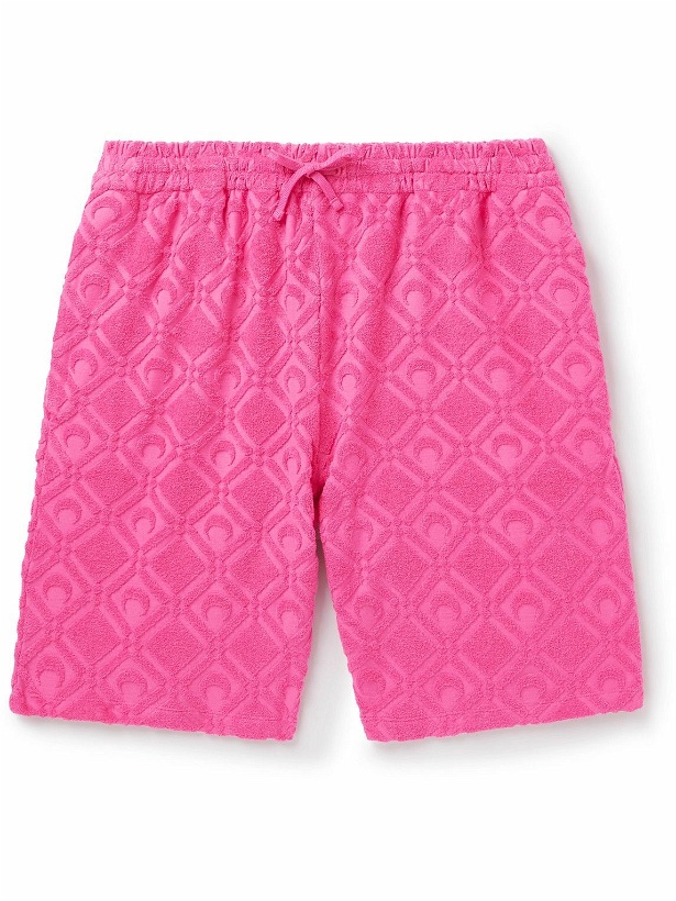 Photo: Marine Serre - Straight-Leg Logo-Jacquard Cotton-Blend Drawstring Terry Shorts - Pink