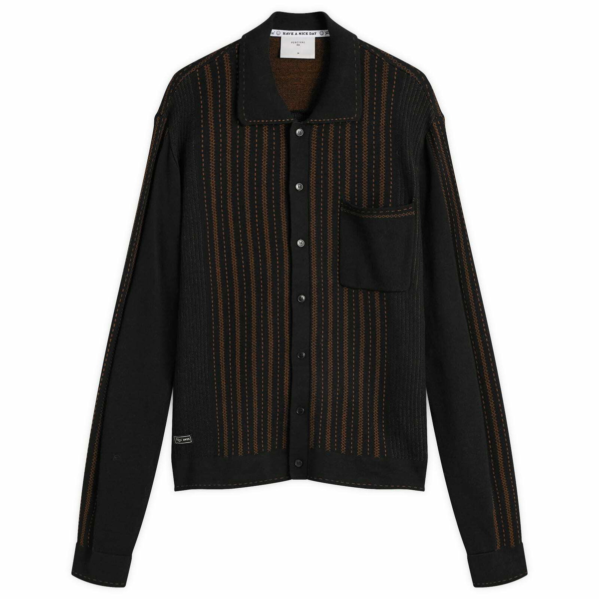 Percival Men's Appendix Long Sleeve Knitted Shirt in Black/Brown