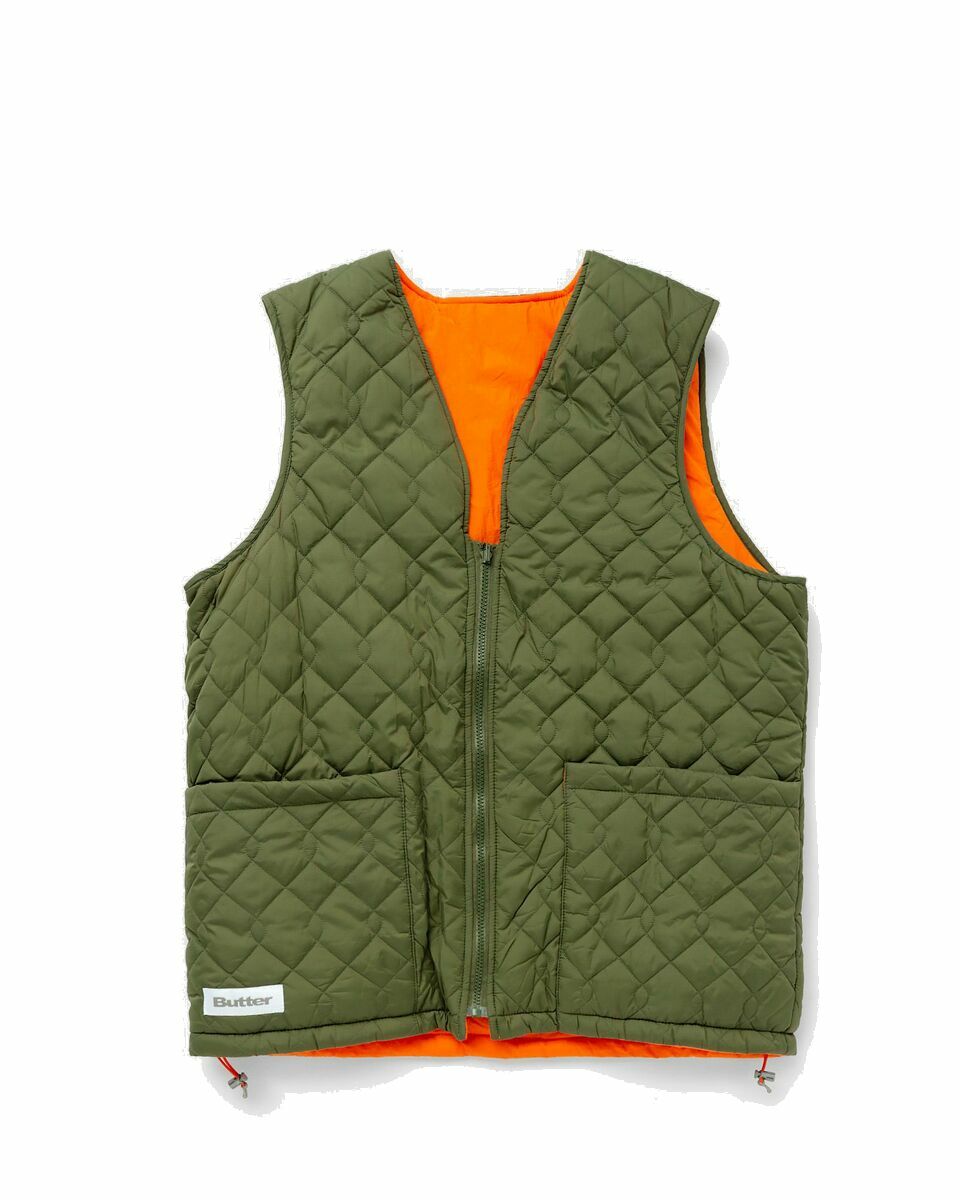 Photo: Butter Goods Chainlink Reversible Puffer Vest Green|Orange - Mens - Vests