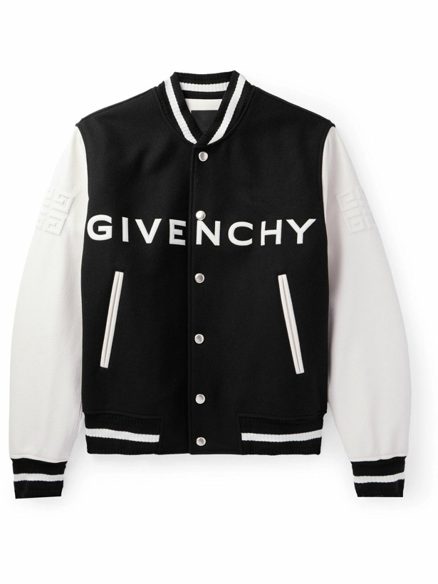 Photo: Givenchy - Logo-Embroidered Wool-Blend and Leather Bomber Jacket - Black