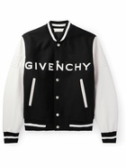 Givenchy - Logo-Embroidered Wool-Blend and Leather Bomber Jacket - Black