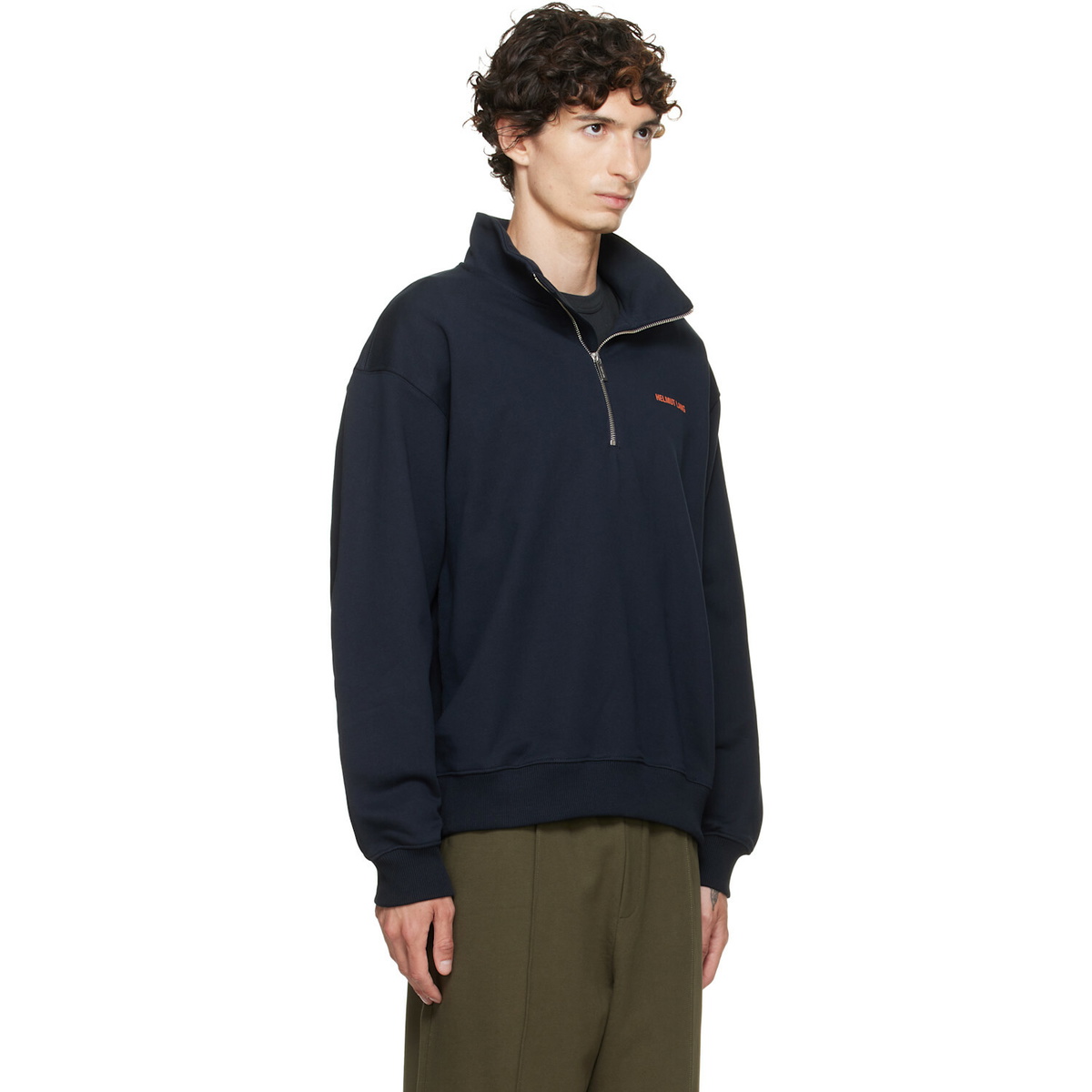 Helmut Lang Navy Logo Quarter Zip Sweatshirt