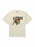Satoshi Nakamoto - Wall Street Distressed Logo-Print Cotton-Jersey T-Shirt - White