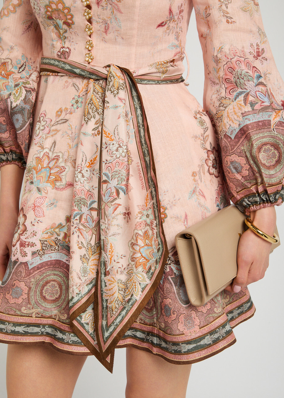 Zimmermann Alchemy Floral-print Belted Linen Mini Dress Pink Zimmermann