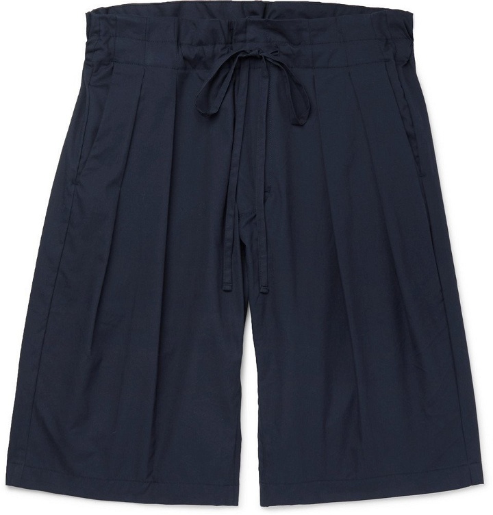 Photo: Monitaly - Pleated Cotton Drawstring Shorts - Men - Storm blue