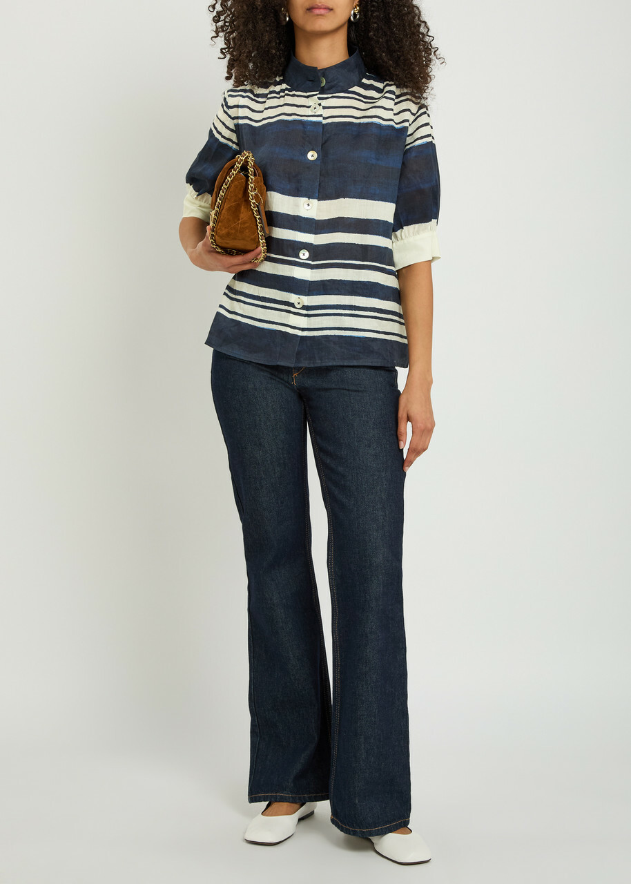 Veronica Beard Hollandale Striped Ramie Shirt Navy