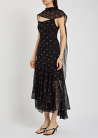 Liberowe Aubrey Floral-print Asymmetric Silk Midi Dress Black
