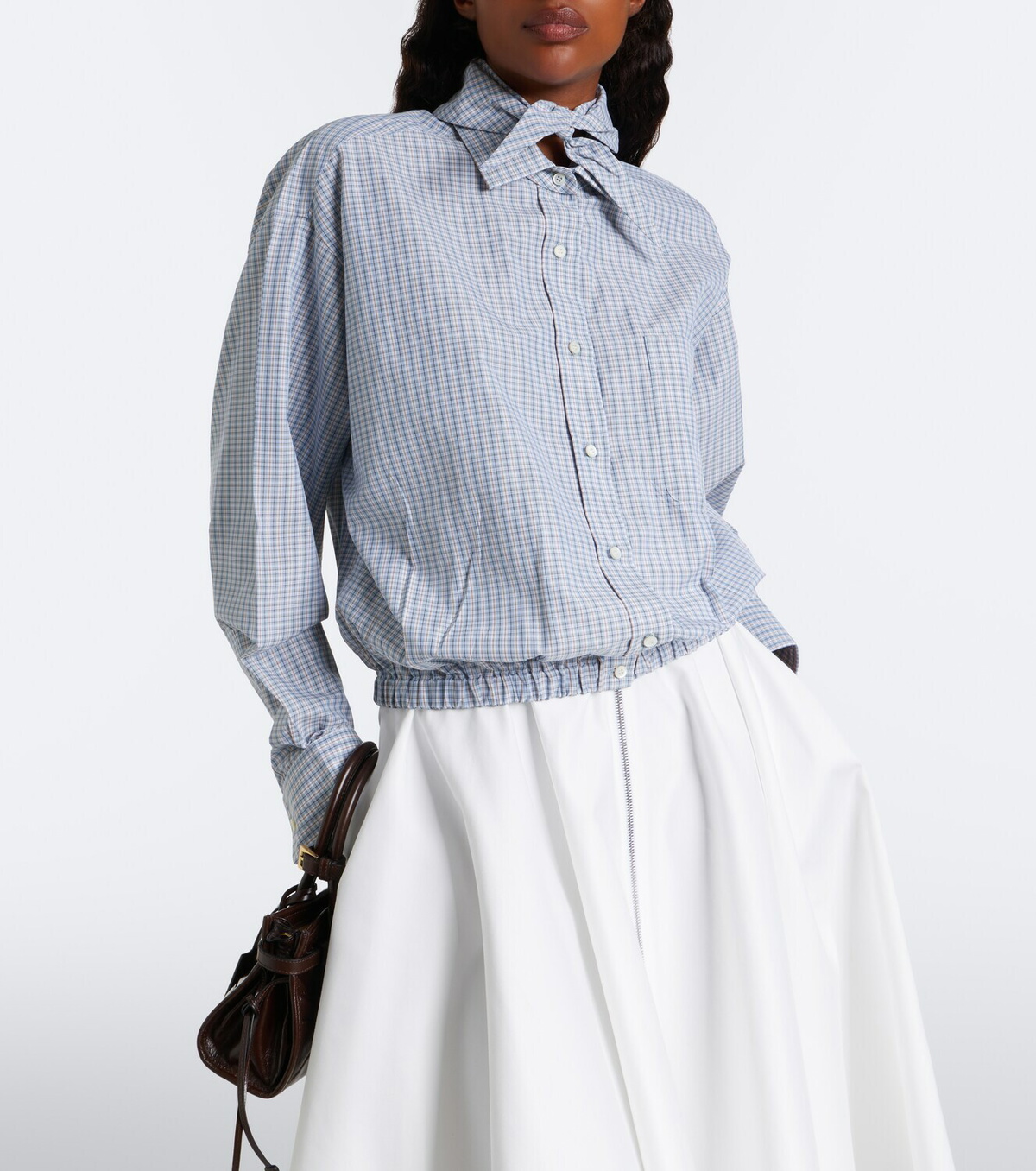Prada Bow-detail checked cotton blouse