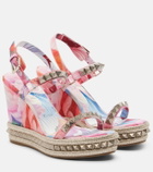 Christian Louboutin Pyra Clou studded floral chiné espadrille wedges