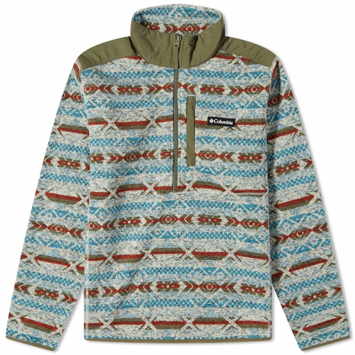 Photo: Columbia Men's Sweater Weather™ II Printed Half Zip Fleece in Stone Blue Checkered Peaks Print