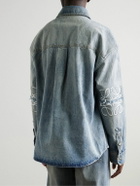 LOEWE - Logo-Embroidered Distressed Denim Overshirt - Blue