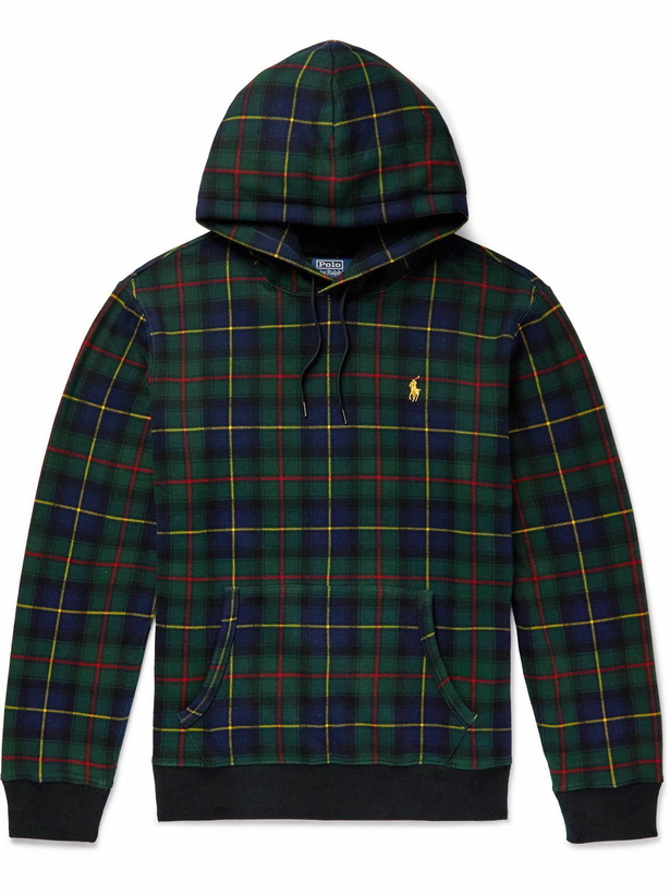 Photo: Polo Ralph Lauren - Logo-Embroidered Checked Cotton-Blend Jersey Hoodie - Multi