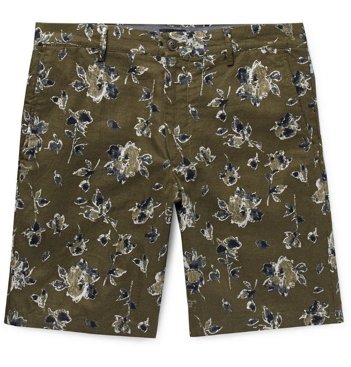 Photo: Club Monaco - Maddox Floral-Print Linen and Cotton-Blend Shorts - Army green