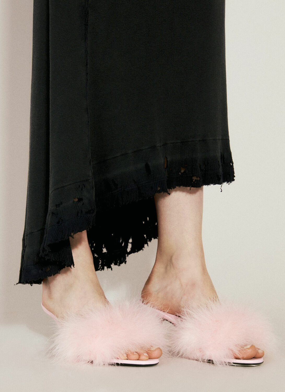 Balenciaga Boudoir Feather-Trimmed Leather Heel Sandals