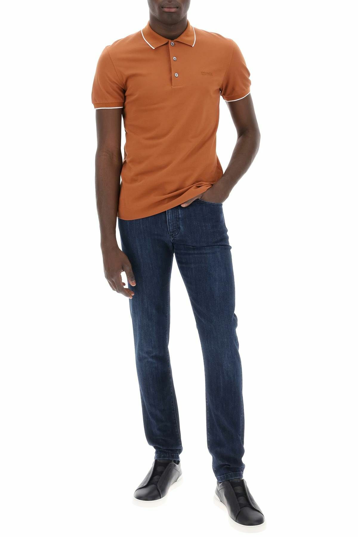 ZEGNA slim fit polo shirt in stretch cotton Orange Zegna