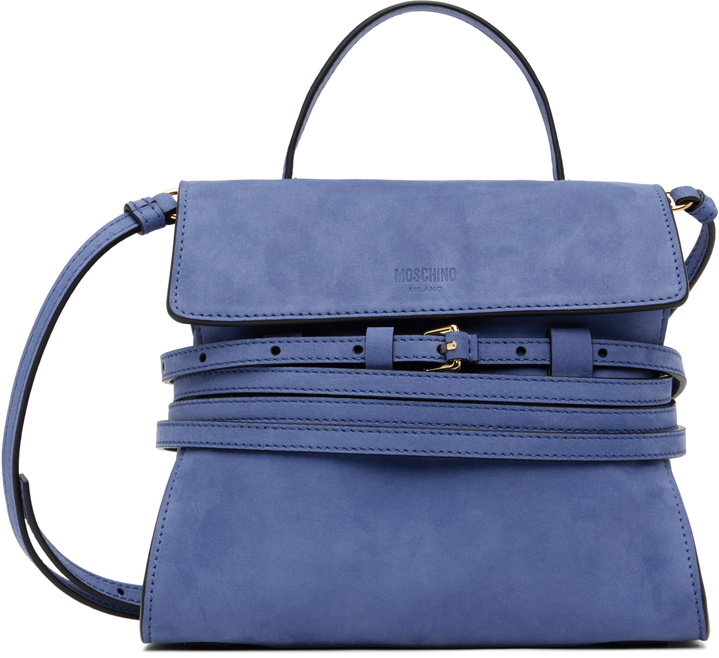 Photo: Moschino Navy 'Tie Me' Suede Small Bag