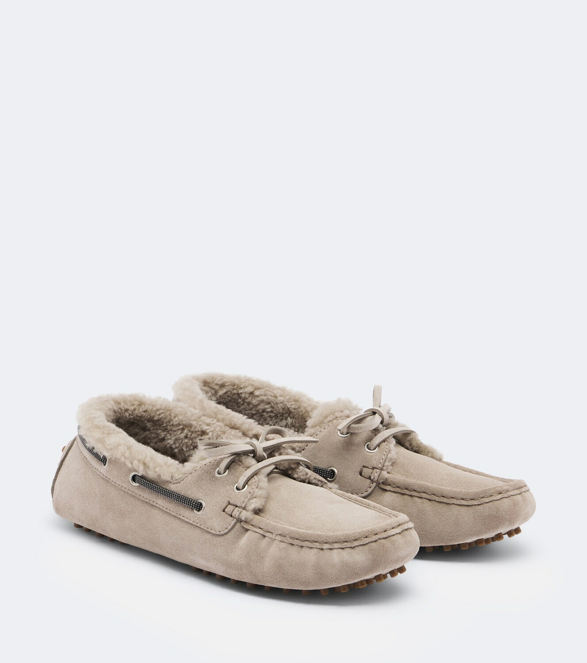 Brunello Cucinelli Monili shearling-lined suede boat shoes
