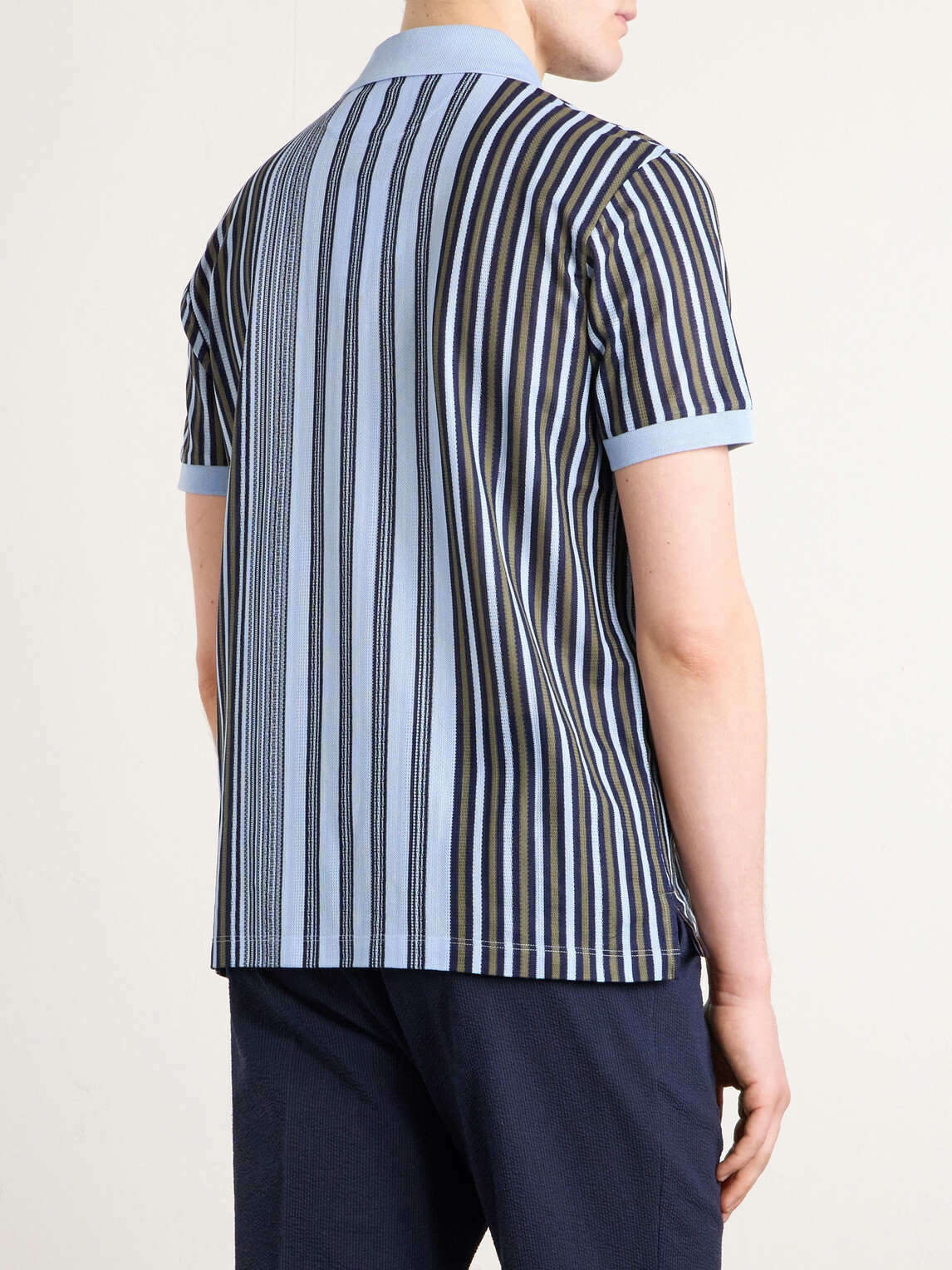 Paul Smith - Striped Knitted Cotton Polo Shirt - Blue