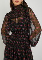 Dolce & Gabbana Floral-print Shirred Silk Maxi Dress Black